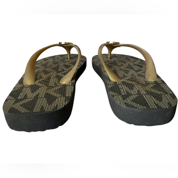 Michael Kors Jet Set Signature Flip Flops Brown/Gold Logo Size 7 - Picture 8 of 10